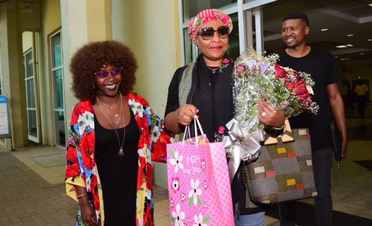 Anne Kansiime and Yvonne Chaka Chaka at the airport