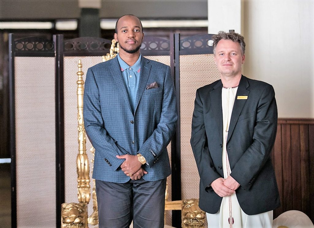 MTN Uganda's CEO; Wim Vanhelleputte poses for a photo with the King of Toro; His Royal Highness Dr. Rukirabasaija Oyo Nyimba Kabamba Iguru Rukidi IV at his palace.