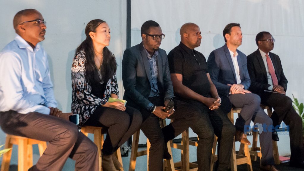 Panelists at the Fuzu Uganda launch at Design Hub Kampala - (L - R): Michael Niyitegeka, Miji Park; Director of Programs for Mercy Corps Uganda, Jonathan Ebuk; Employment Officer at KCCA, Elton Mutiza; Founder at Paradigm, Bentley Wilson; CEO AfricaWorking, and Patrick Ayota; Deputy MD at NSSF.