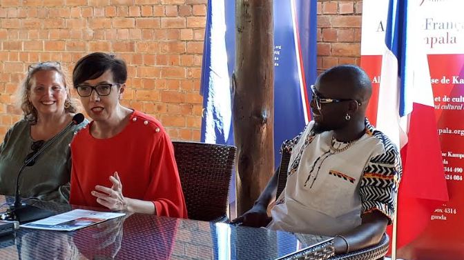 French Ambassador Stéphanie Rivoal (C) speaking during the press conference. 