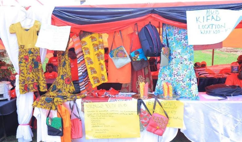 Clothes made by the youths of Kawempe and Wakiso during exhibition.