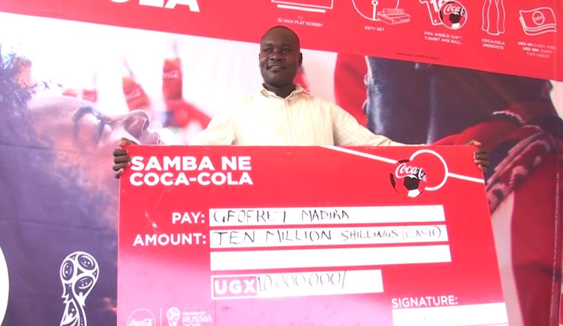 Geofrey Madira, an Arua-based hawker is a lucky winner of Ugx 10 million in the ongoing ‘Samba Ne Coca-Cola’ promotion.