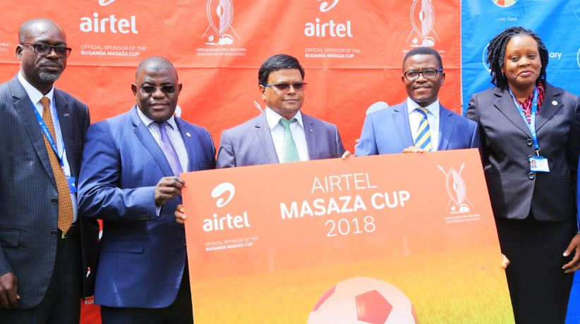 Airtel Uganda M.D joins the Katikkiro of Buganda Owek. Charles Peter Mayiga and other sponsors to launch the Airtel Masaza Cup.